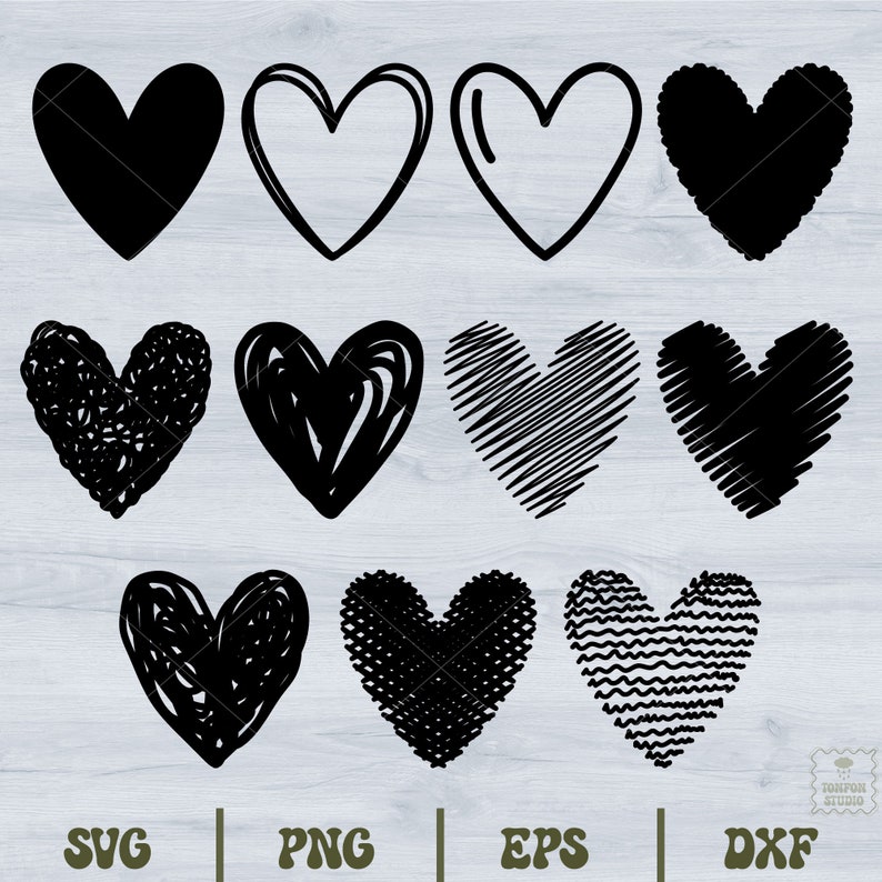 Heart Svg Bundle, Heart Svg, Hand Drawn Heart Svg, Doodle Heart Svg ...