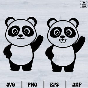 Lindo bebé panda Svg, Panda saludando Svg, Silueta de panda, Panda Svg