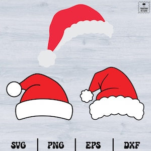 Könnte beinhalten: Zwei rote und weiße Weihnachtsmützen mit schwarzen Umrissen. Die Mützen sind in einem einfachen Cartoon-Stil.