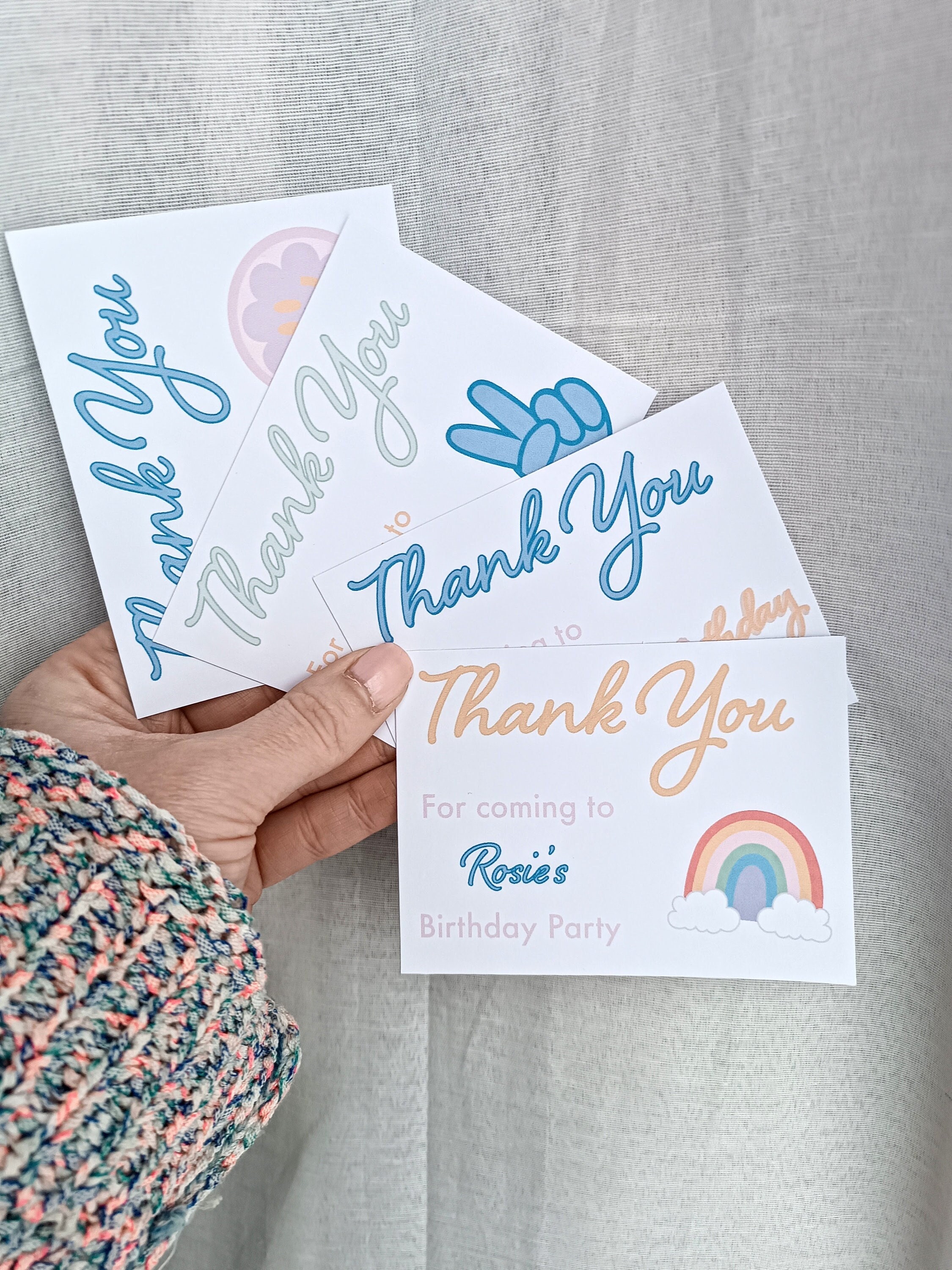 6 Birthday Thank You Cards Party Thank You Pastel Party Colourful Party