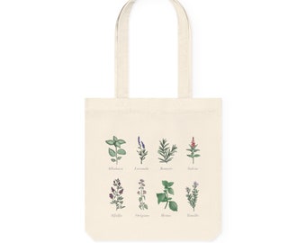 Floral Tote Bag, bolsa de tela Eco, totebag Hierbas medicinales, bolsa de algodón print floral