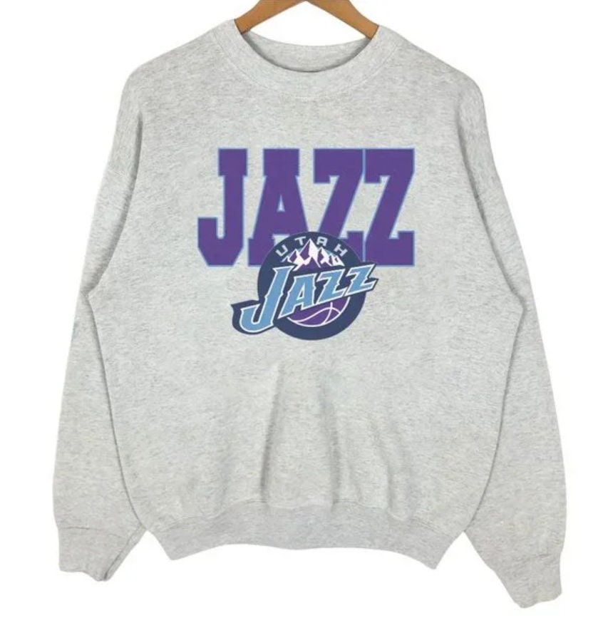 Signed Utah Jazz Champion NBA Sweatshirt - Medium Grey Cotton