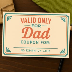 Cupón imprimible para papá / Regalo divertido para niños / Regalo para el Día del Padre, cumpleaños o Navidad / Cupón para papá hecho a mano / Cupón personalizable