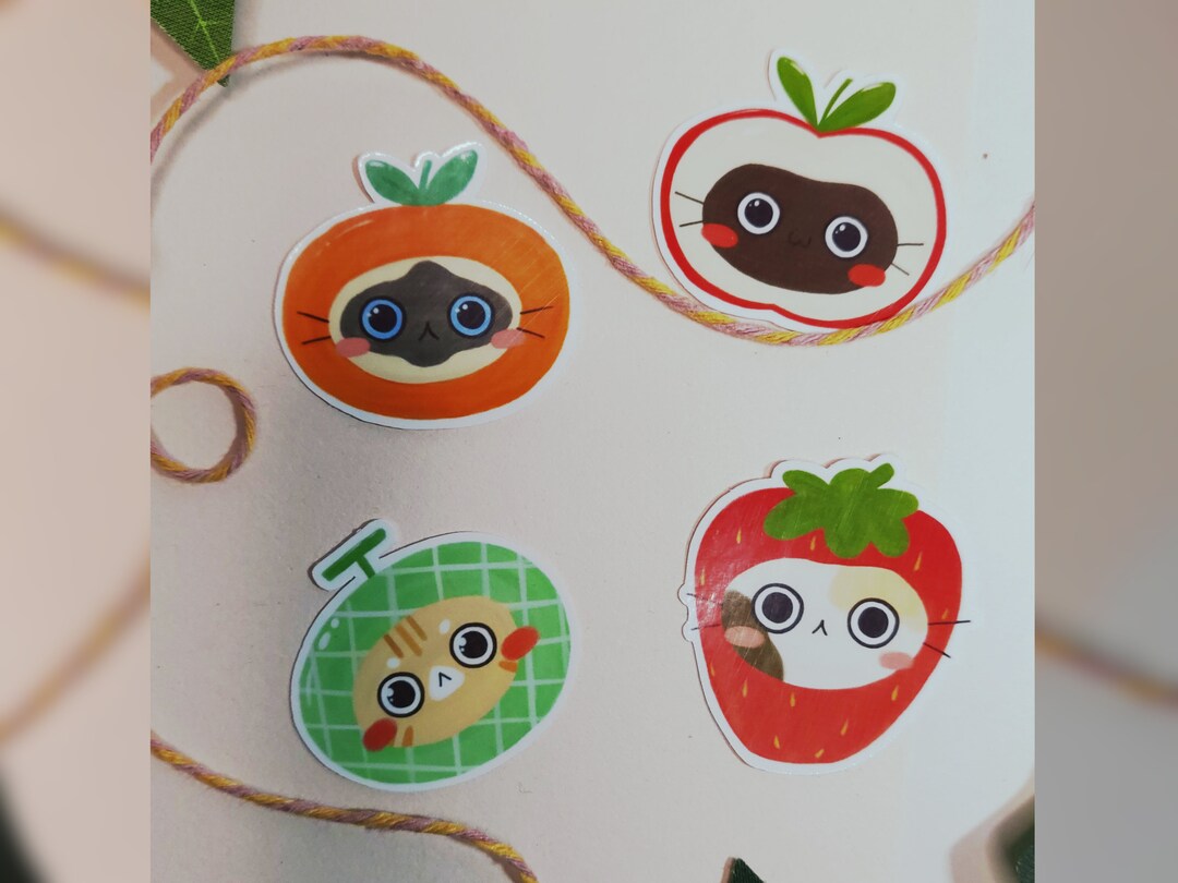 Sticker Pack : eat Your Fruits / 4 Cute Cats Stickers - Etsy