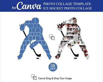 Canva Ice Hockey Player Photo Collage Templates 38 Pcs Inside Editable Canva for a Photo Collage Birthdays Anniversaries Stories Collage