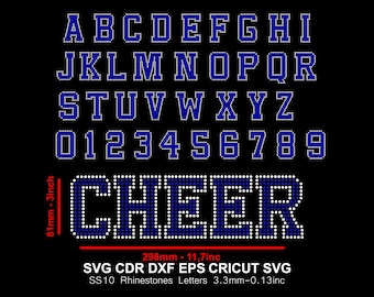 Rhinestone Font CHEER College Alphabet Varsity Sport Letters SS10 Rhinestone Font for Cricut Svg Cdr Dxf 2Colors 3inch