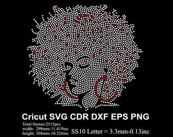 Afro Girls Rhinestone Template 2 Colors Afro Lady Rhinestone Afro Women Design for Cricut Svg Eps Cdr
