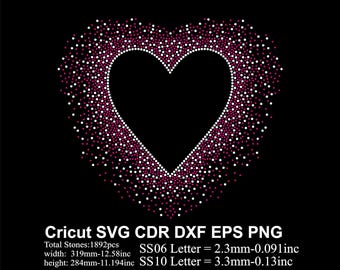 Rhinestone Heart Rhinestones Template ss06 ss10 Size for Cricut Svg Dxf Cdr Eps Png