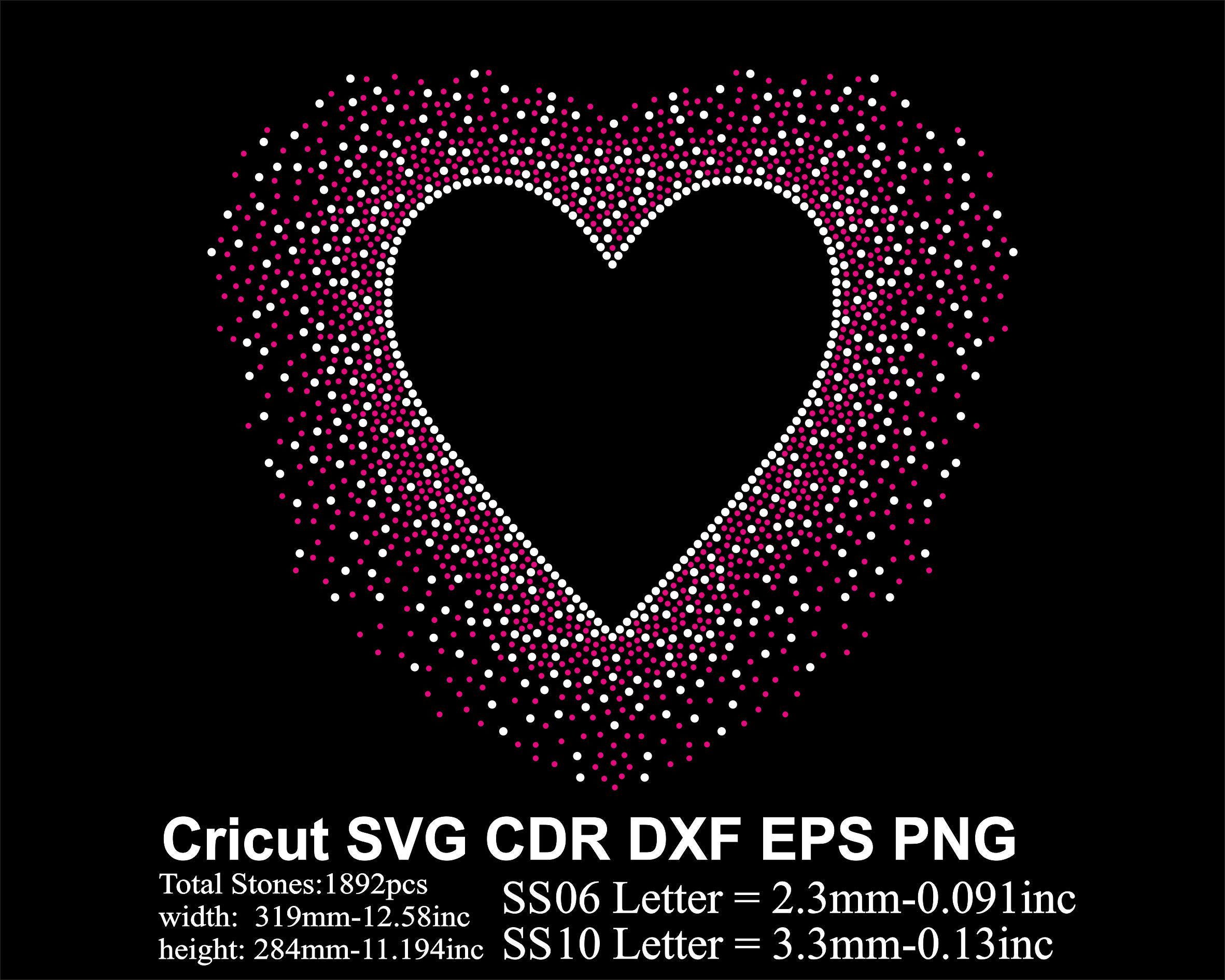 Rhinestone Heart Rhinestones Template Ss06 Ss10 Size for Cricut Svg Dxf ...