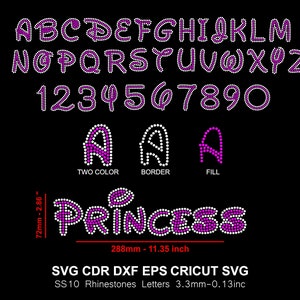 Princess Rhinestone Font 2 Colors Alphabet Rhinestone SS10 Letters Rhinestone Font for Cricut Svg Cdr Dxf