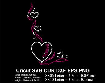 Rhinestone Heart Rhinestones Template ss10 ss06 size for Cricut Svg Dxf Cdr Eps Png