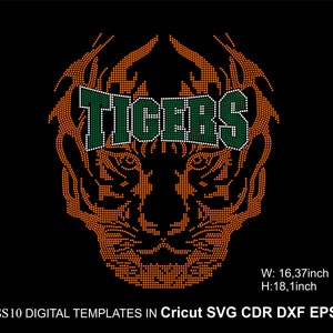TIGERS Rhinestone Football Tiger Rhinestone Team Mascot Rhinestone SS10 Tigers Sport Rhinestone  for Cricut Svg Cdr Eps Dxf 16inch
