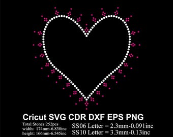 Rhinestone Heart Rhinestones Template ss10 ss06 size for Cricut Svg Dxf Cdr Eps Png