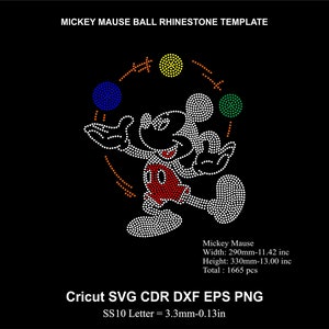 Rhinestone Mickey Colored Ball Rhinestone Template Mause Rhinestone SS10 Size for Cricut Svg Dxf Cdr Eps Png