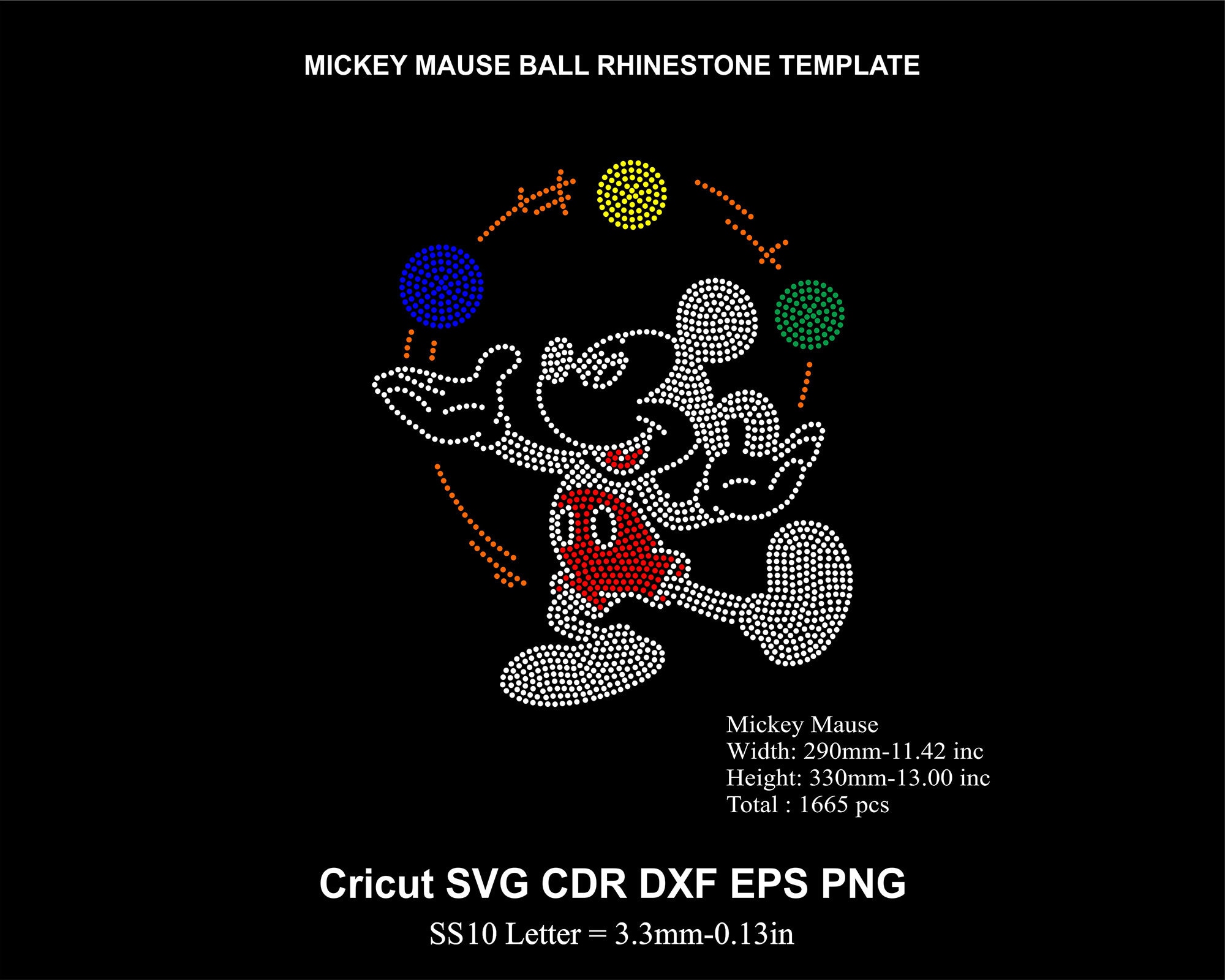 Rhinestone Mickey Colored Ball Rhinestone Template Mause