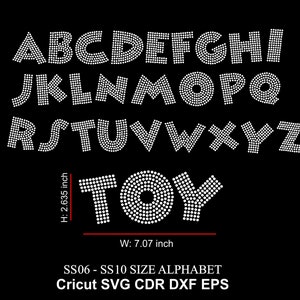 TOYS Rhinestone Font Bold Alphabet Font SS06 or SS10 Letters Rhinestone Font for Cricut Svg Cdr Dxf