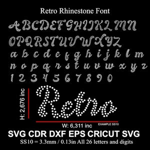 Retro Rhinestone Retro Style Font Rhinestone Alphabet Letters SS10 Rhinestone Font for Cricut Svg Cdr Dxf