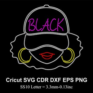 Black Woman Rhinestone Template SS10 size Afro Girl Design Rhinestone Svg for Cricut Svg Dxf Eps Cdr Png