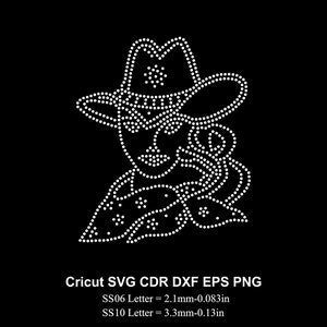 Plantilla de vaquera con diamantes de imitación, tallas SS06 y SS10, diseño de vaquera, mujer vaca con diamantes de imitación para Cricut Svg Dxf Eps Cdr Png