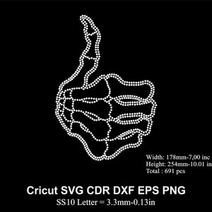 Thumb Skeleton Rhinestone Template SS10 Size Finger Skeleton Hand Rhinestone Halloween Skull Design for Cricut Svg Eps Cdr Dxf