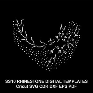 Può includere: Un modello digitale per un design di strass a forma di cuore con un motivo a spirale di punti bianchi. Il modello è progettato per essere utilizzato con strass SS10 ed è disponibile nei formati SVG, CDR, DXF, EPS e PDF. Cricut SVG CDR DXF EPS PDF.