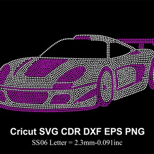 May include: A pink and white rhinestone design of a sports car. Cricut SVG CDR DXF EPS PNG SS06 Letter = 2.3mm-0.091inc