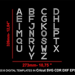 Rhinestone Alphabet Design SS10 Rhinestone Letters Template Rhinestone Font for Cricut Svg Cdr Dxf Eps