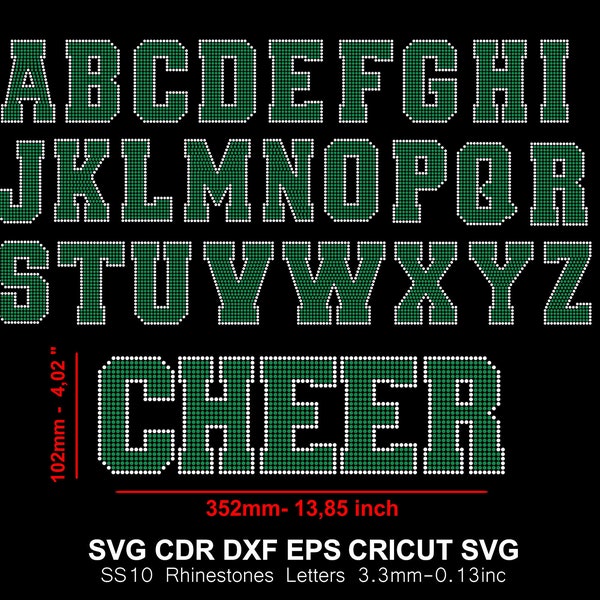 Rhinestone Font CHEER College Alphabet Varsity Sport Letters SS10 Rhinestone Font for Cricut Svg Cdr Dxf 2Colors 4inch