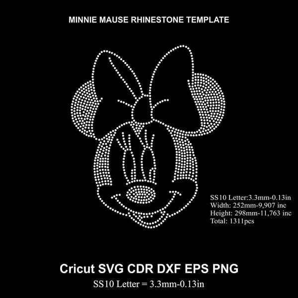 Rhinestone Minnie Rhinestone Template Mause Rhinestone SS10 Size for Cricut Svg Dxf Cdr Eps Png