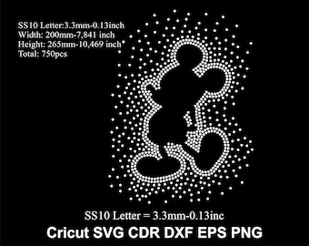 Molde de strass Mickey com strass, Mickey com strass em formato de estrela SS10 para Cricut, compatível com SVG, DXF, CDR, EPS e PNG.
