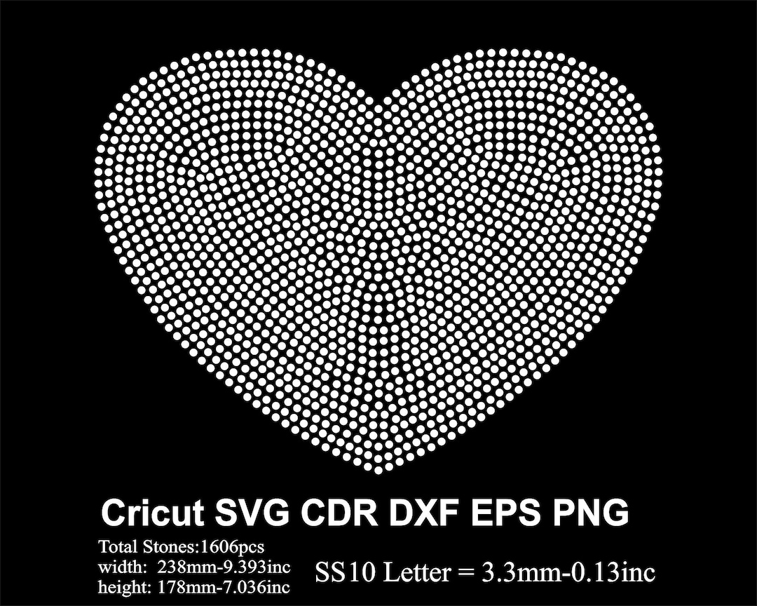 Heart Vector Rhinestone Rhinestone Heart Rhinestones Template Ss10 Size for Cricut Svg Dxf Cdr ...