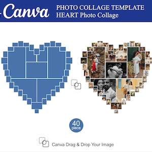 Canva Heart Photo Collage Templates 40Pcs Inside Editable Canva for a Photo Collage Birthdays Anniversaries Collage Gift for Your Loved Ones