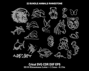 Rhinestone Animals 22 Animals Bundle Eagle Dolphins Tiger Fish Horse Butterfly Snake Bird Rhinestone SS10