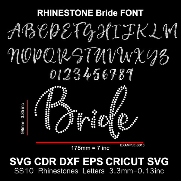 Bride Rhinestone Font Wedding Font Rhinestone Alphabet Letters SS10 Rhinestone Font for Cricut Svg Cdr Dxf