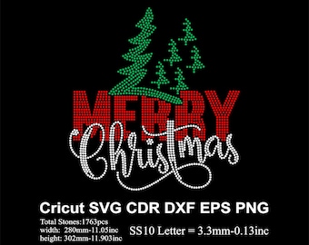 Tree Merry Christmas Rhinestone Template SS10 size Tree XMas Design Rhinestone Christmas Svg for Cricut Svg Dxf Eps Cdr Png Christmas V4