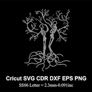 Love Tree Rhinestone Template SS06 size Heart Tree Rhinestone for Cricut Svg Dxf Eps Cdr Png