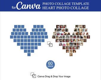 Szablony kolaży fotograficznych Canva Heart Photo Collage 60 szt. w środku Edytowalne Canva do tworzenia kolaży fotograficznych Urodziny Rocznice Historie Kolaż Prezent dla Ciebie