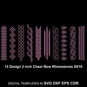 12 Cheer Bow Rhinestone Template 2inch Ribbon Rhinestone SS10 Ribbon Tail Rhinestone Line Svg Eps Dxf Cdr for Cricut BUNDLE07