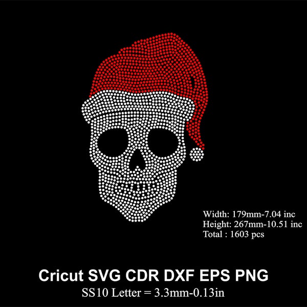 Skull Santa Rhinestone Template SS10 Size Santa Skull Rhinestone Christmas Skull Design for Cricut Svg Eps Cdr Dxf