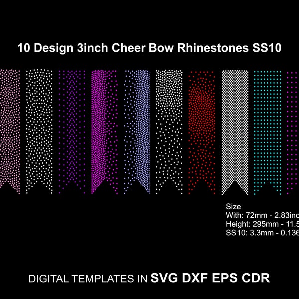 10 Cheer Bow Strass Vorlage 3inch Ribbon Strass SS10 Ribbon Tail Strass Linie SVG Eps Dxf Cdr für Cricut BUNDLE16