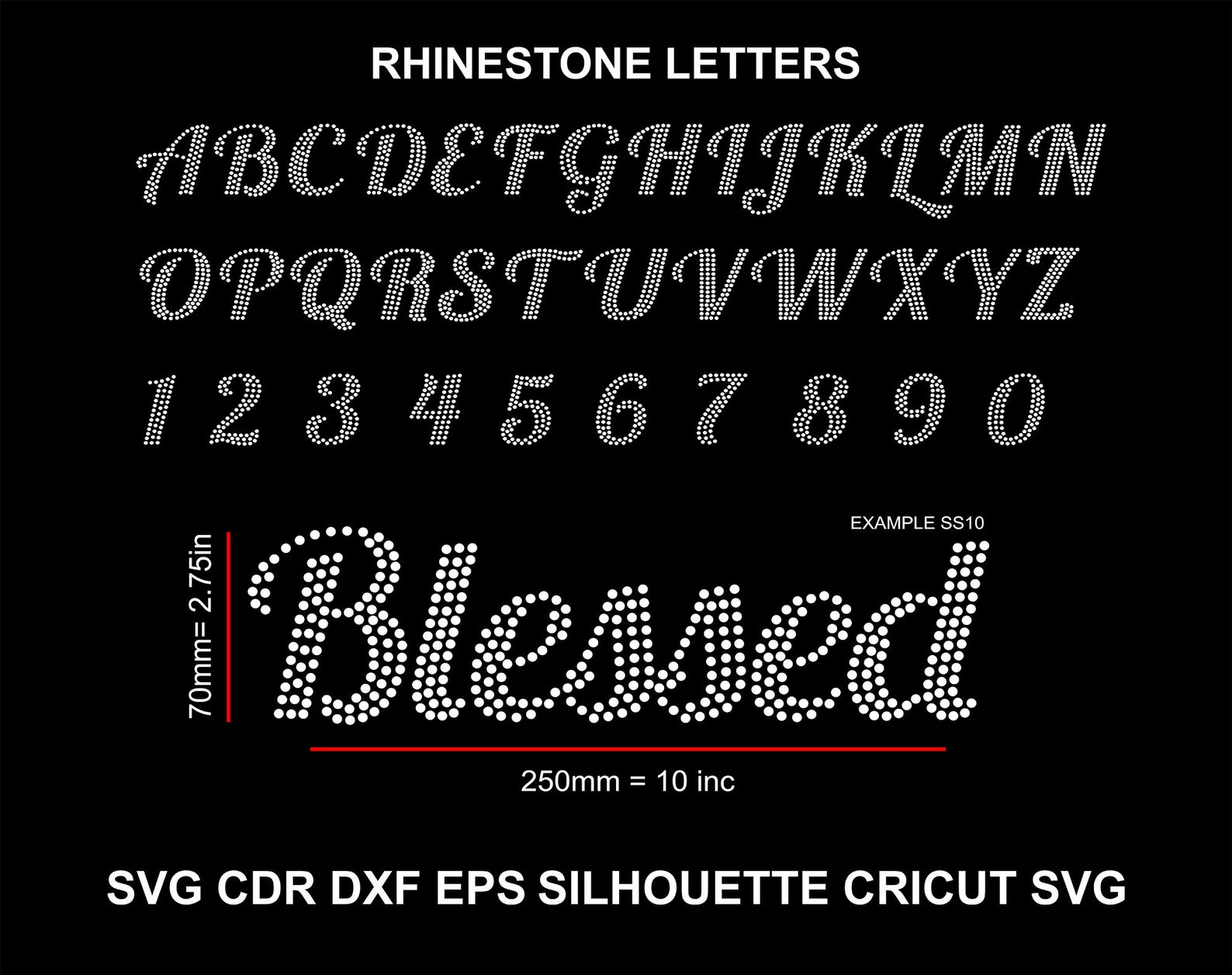 Blessed Rhinestone Font Letters Pattern Alphabet Blessed Letters SS06 ...