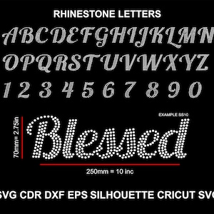 Letras del alfabeto Blessed Rhinestone Font Pattern, letras Blessed SS06 SS10, fuente de diamantes de imitación para Cricut SVG, CDR y DXF