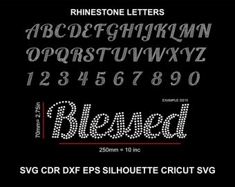 Blessed Rhinestone Font Letters Pattern Alphabet Blessed Letters SS06 SS10 Rhinestone Font for Cricut Svg Cdr Dxf