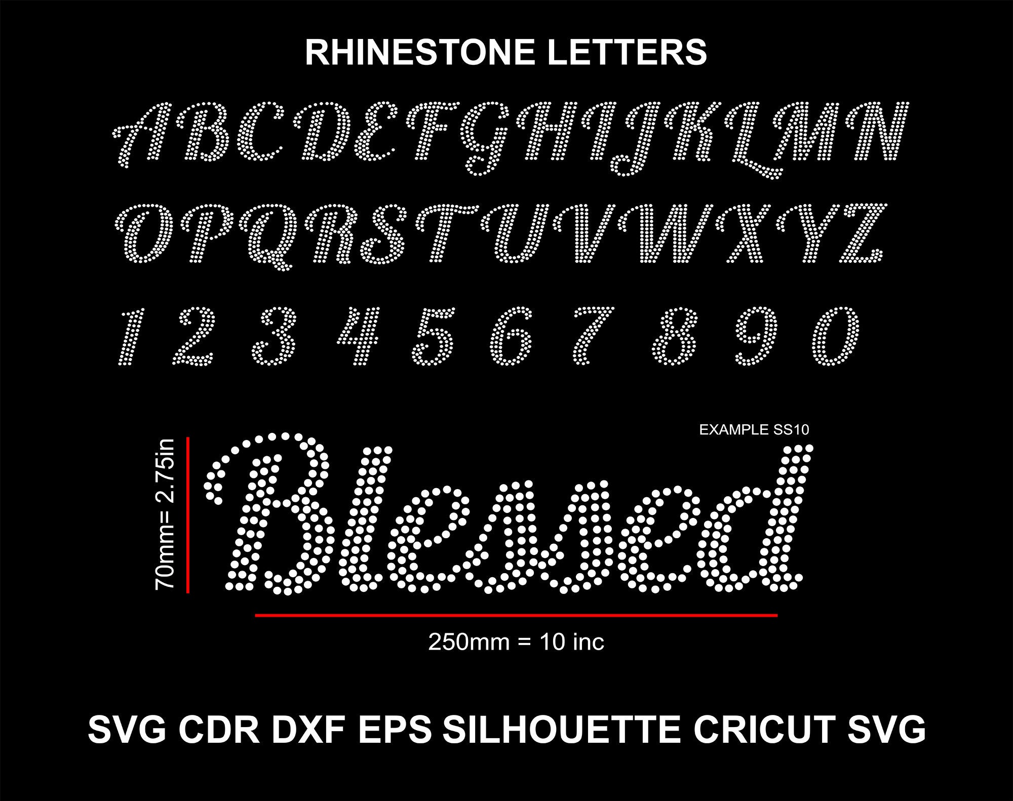 2.84 Bold Single Color Letters Rhinestone Digital Download File