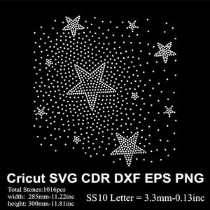 Star Scatter Strass sjabloon SS10 formaat Scatter Stars Design Strass Svg voor Cricut Svg Dxf Eps Cdr Png