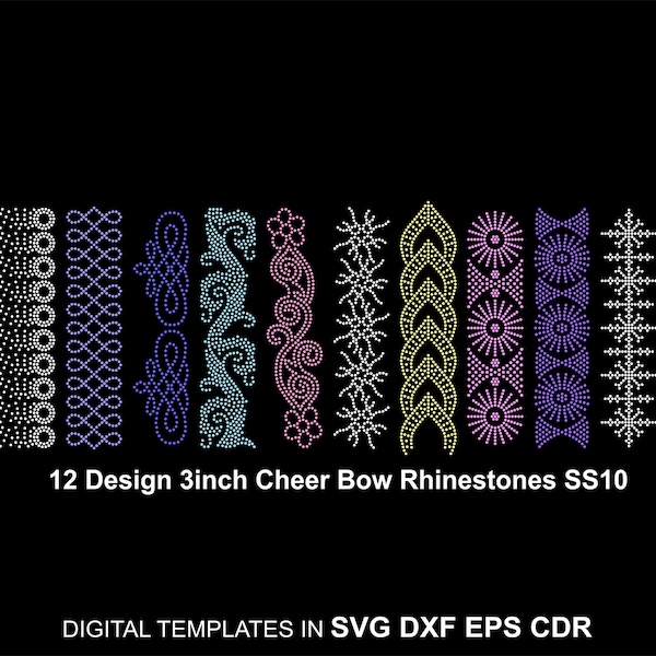 12 Cheer Bow Rhinestone Template 3inch Ribbon Rhinestone SS10 Ribbon Tail Rhinestone Line Svg Eps Dxf Cdr for Cricut BUNDLE02