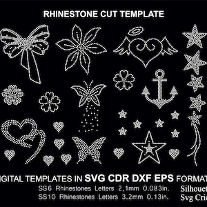 Rhinestone Random 12 Design Cut Template Set SS06 SS10 Svg Cdr Eps Dxf Cricut SVG Silhouette Cut