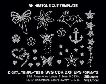 Rhinestone Random 12 Design Cut Template Set SS06 SS10 Svg Cdr Eps Dxf Cricut SVG Silhouette Cut