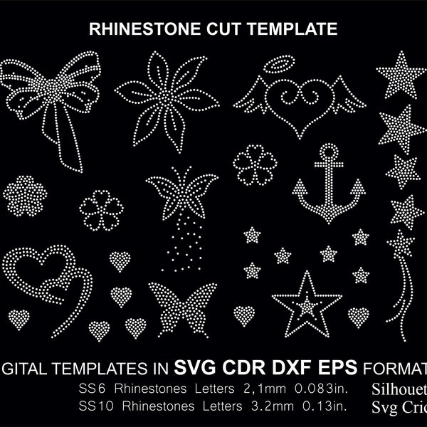 Rhinestone Random 12 Design Cut Template Set SS06 SS10 Svg Cdr Eps Dxf Cricut SVG Silhouette Cut