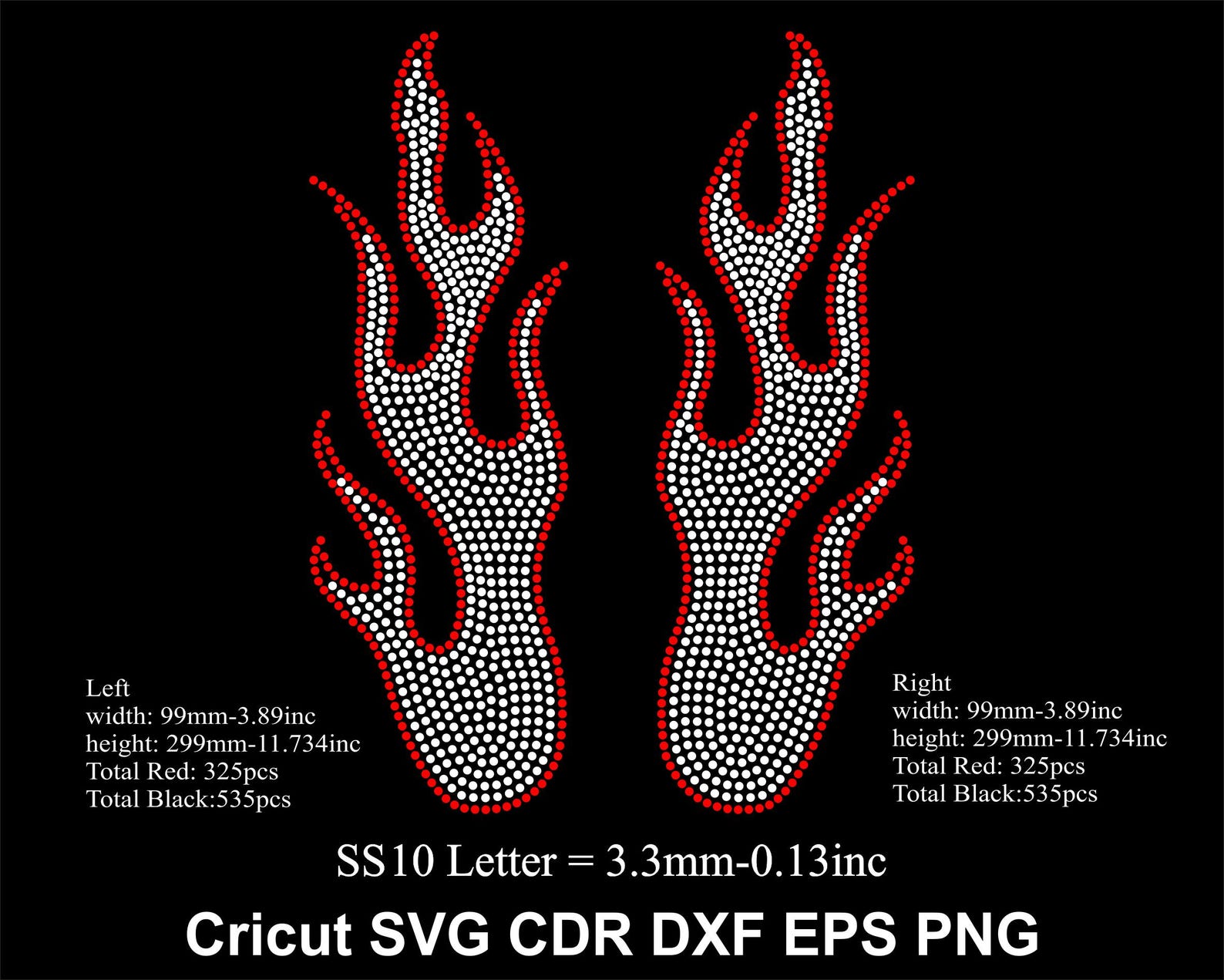 Flame Rhinestone Template Fire Design Rhinestone Cut Design SS10 Cricut ...